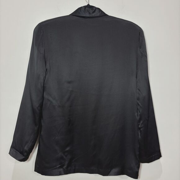 Talbots 100% Silk Satin Blazer Jacket Women 10 Evening Tuxedo Black Tie Elegant - Picture 6 of 8